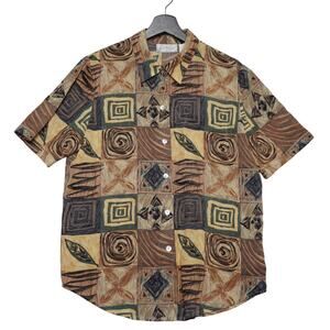 Vintage Kathy Che Abstract Print Button-Up Shirt – Tribal Pattern Boho – Size 12